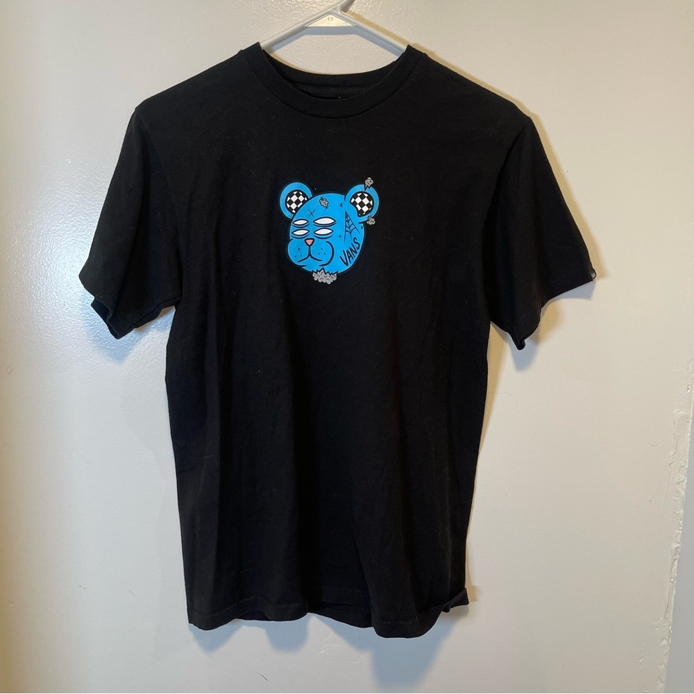 Van classic fit short sleeve black shirt with blue bear graphic men's size small